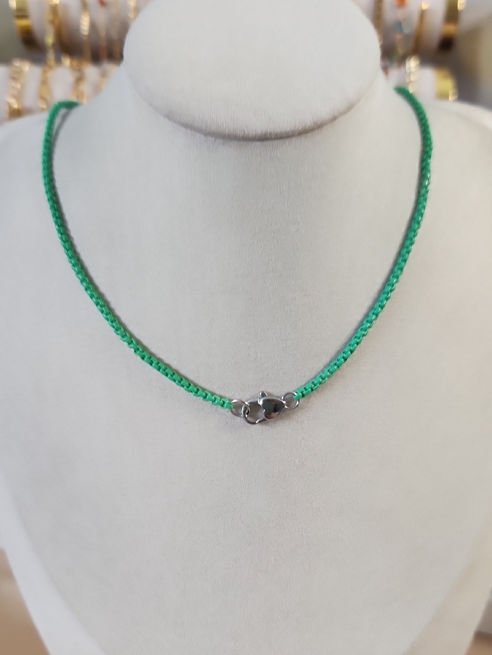 Green Enamel Box Necklace